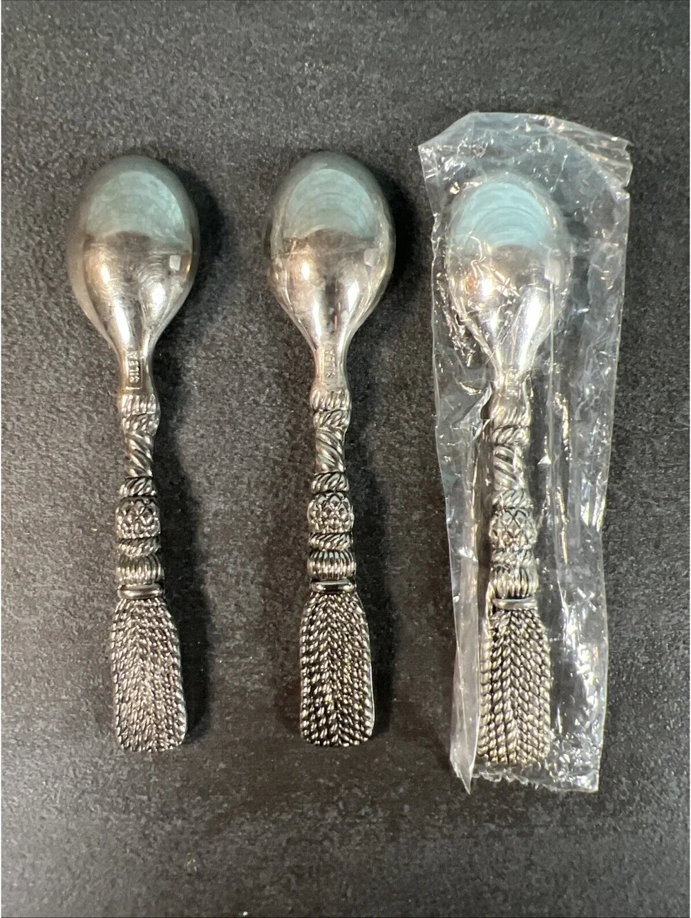 Three New Silea Demitasse Spoons 1 New In Pkg  Rope & Tassel Pattern Italy